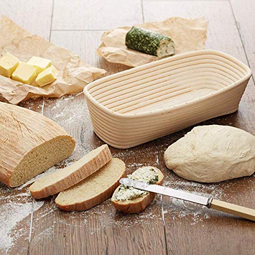 2 PCS 10 inch Oval Long Banneton Brotform Bread Dough Proofing Rising Rattan Basket & Liner for Professional & Home Bakers - size: 2 PACK 10 inch
