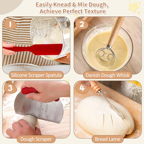 Sourdough Starter Kit with 10" Round & 9" Oval Banneton Proofing Basket and Starter Jar, Complete Sourdough Bread Baking Supplies and Baking Gifts for Women, Men, and Bread Bakers - style: upgraded Bread Proofing Basket Set