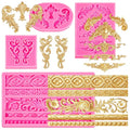 4 Pcs Baroque Style Silicone Molds, 3D Curlicues Scroll Lace Fondant Molds