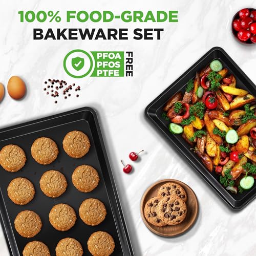 NutriChef 2-Piece Non-Stick Black Cookie Sheets - Versatile & Durable Non-Toxic Carbon Steel Bakeware Sets, Stackable Baking Tray for Cookies, Brownies, Jelly rolls - Oven Safe & Easy Clean - color: Black