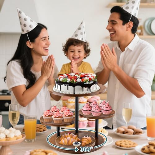 4-Tier Rotating Wood Cupcake Stand for 50 Cupcakes, 360° Rustic Farmhouse Cake Tower with Tiered Trays, Elegant Dessert Display for Weddings, Birthdays, Baby Showers & Tea Parties