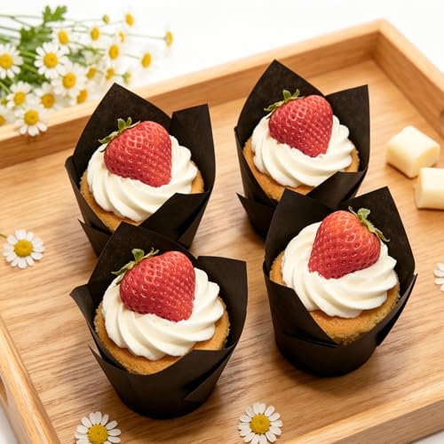 150 Pack Black Tulip Cupcake Liners, Greaseproof Baking Cups - color: Black