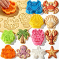 6Pcs Summer Ocean Animal Cookie Cutters Stamp 3D Crab Octopus Seashell Starfish Palm Tree Crawfish Cookie Cutter Shapes Plastic Cookies Molds for Baking Cute Fondant Cutters Beach Cookies Mold