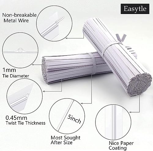 Easytle 1200 Pcs 5" White Paper Twist Ties Bread Ties White Twist Ties Twisty-Ties Bag Ties Twist Ties for Bags Bread Wire Ties Twist Tie for Party Cello Candy Bread Coffee Bags Cake Pops - size: 1200 Pcs