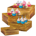 Roowest 4 Pack Wooden Display Risers, Rustic Cake Stands, Rustic Brown - color: Rustic Brown