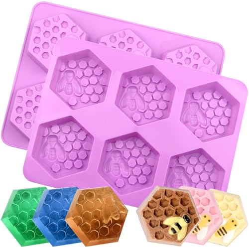 Bee Silicone Molds 2Pcs Honeycomb Silicone Mold Beehive Shape 6 Cavities Molds Set for Homemade Soap Making, DIY Jello, Bath Bomb, Beeswax Candle, Resin - color: bees