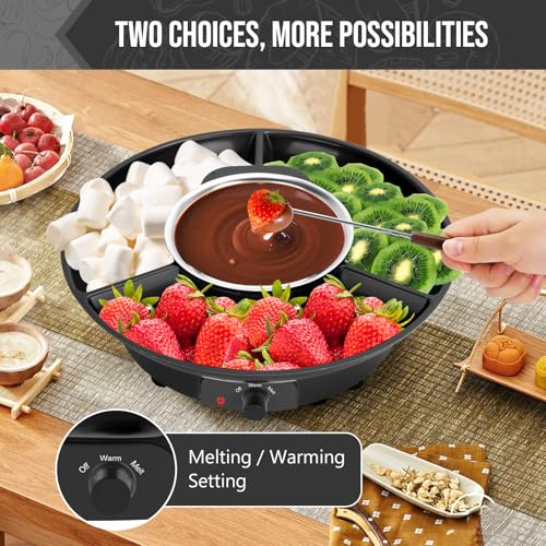 Electric Chocolate Melting Pot Chocolate Fondue Pot Set 3-Section Serving Trays with 6pcs Dipping Forks Perfect for Housewarming Christmas Party Gifts (Black) - color: Black