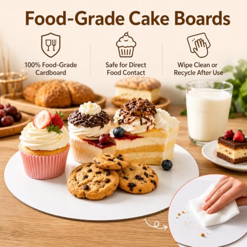 Cyrico Cake Boards 10 Inch Round, 46 Pack Food-Graded Cardboard Cake Rounds