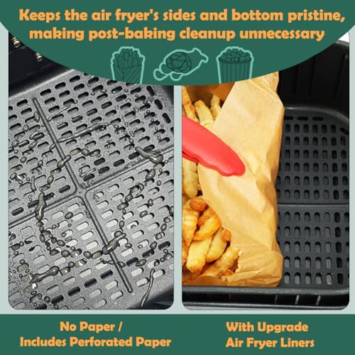 BYKITCHEN 10 Inch Large Square Air Fryer Liners for 7-12QT XL Airfryer - size: Square-10in (7 to 10+QT)