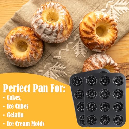 2 Pack Mini Fluted Cake Pan, 12 Cavity Fluted Cake Pans for Baking