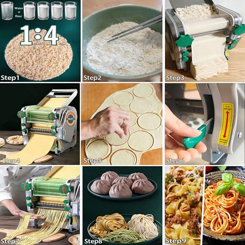 Commercial Pasta Maker Machine,Electric Noodle Maker&Dumpling Machine for Home Use,Stainless Steel Dual-Cutter No Disassembled-3/9mm Width Noodle/Thickness Dough-Auto Noodle Sheeter - size: XL180-3/9US