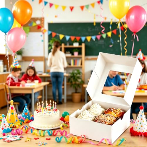 Jotique 4 count White Cupcake Boxes with Window, 6 Sets 6x6x3 Inch - color: white