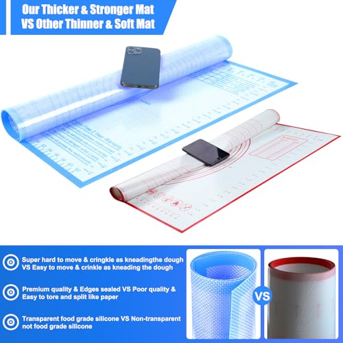 Silicone Pastry Mat Large Baking Mat 36X24 inch Dough Mat with Measurements - color: Blue, size: 24"L x 36"W