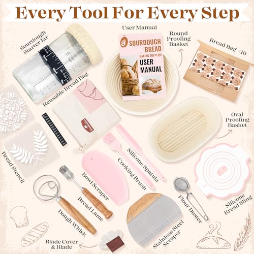 Sourdough Starter Kit Complete Set with Tools, Proofing Baskets, Jars