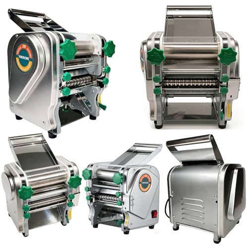 Commercial Pasta Maker Machine,Electric Noodle Maker&Dumpling Machine for Home Use,Stainless Steel Dual-Cutter No Disassembled-3/9mm Width Noodle/Thickness Dough-Auto Noodle Sheeter - size: XL180-3/9US