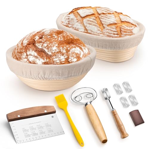 TeamFar Sourdough Bread Baking Supplies, 9" Round & 10" Oval