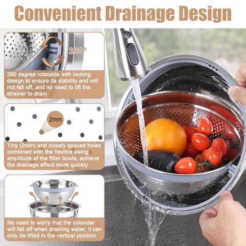 TeamFar Mixing Bowls with Colander, Stainless Steel Salad Bowls, Khaki - color: Khaki