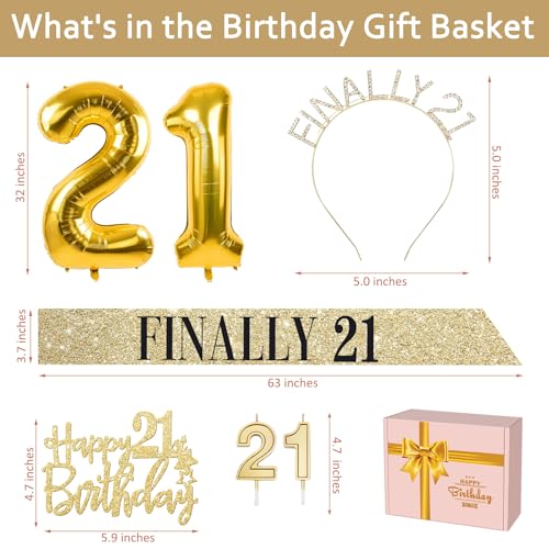 21st Birthday Decorations for Her Include 21st Birthday Sash and Rhinestone Finally 21 Headband, Candles and Cake Topper, 21 Year Old Gifts for Her - style: TJ21