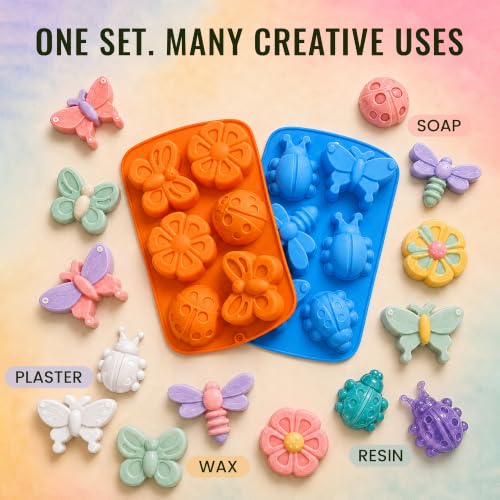 SJ Silicone Molds for Crafts, 2 Pack Butterfly and Insect Soap Molds - color: Orange+Blue / Dragonfly+Butterfly+Ladybug