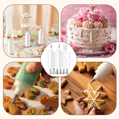 4 Pcs 4oz Cookie Icing Bottles with 6 Different Tips 2 Funnels