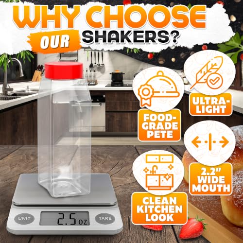 6 Pcs Seasoning Shakers 32 Oz, Red Lids, Clear Plastic Spice Jars - color: Red
