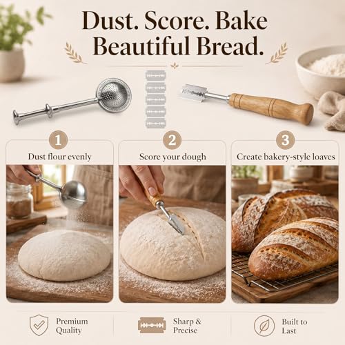 Bread Lame and Flour Duster Sets, 304 Stainless Steel Bread Scoring Tool