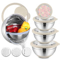 E-far Stainless Steel Mixing Bowls with Lids & Colander, 15PCS - color: Khaki