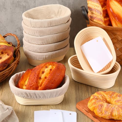 Gejoy 12 Set Oval Bread Proofing Baskets Banneton with Liner,8.5 Inch - size: 8.5 Inch
