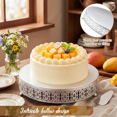 Wenqik Silver Metal Cake Stand 12 Inch with Cutting & Spatula - color: Silver, size: 12 Inch