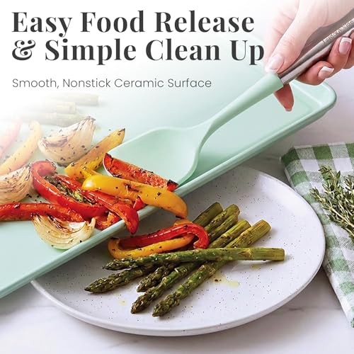 Larder & Vine 8-Piece Stackable Bakeware Set, Ceramic-Coated Nonstick Baking Pan Set, Non-Toxic, with Baking Sheets, Muffin Pan, Loaf Pan & Cake Pans, Sage - color: Sage