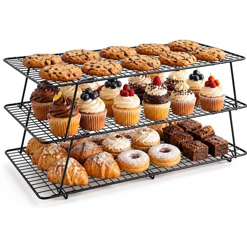 Cooling Rack 16"x10", 3-Tier Stackable & Collapsible Cooling Racks - color: Black, size: 3-Tier-SL