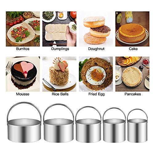 5 Pieces Cookie Cutters Round Cutters Stainless Steel Biscuit Cutter with Handle in Graduated Sizes Round Shape Molds - size: 5 Sizes With Handle