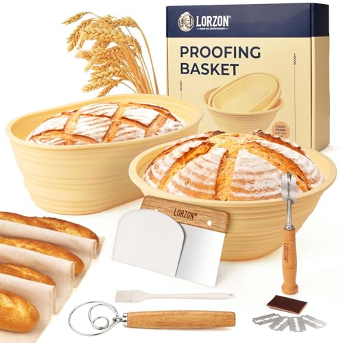 Silicone Banneton Proofing Basket, Complete Sourdough Bread Baking Supplies - size: Premium 9" Round & 10" Oval