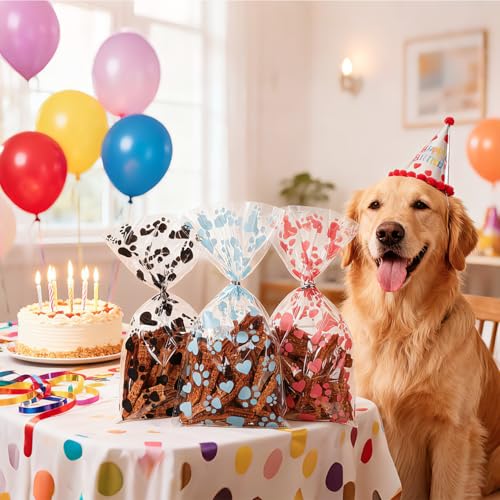 Comtim 100 Dog Treat Bags Pet Cellophane Bags for Dog Cat Treat Party - color: Blue