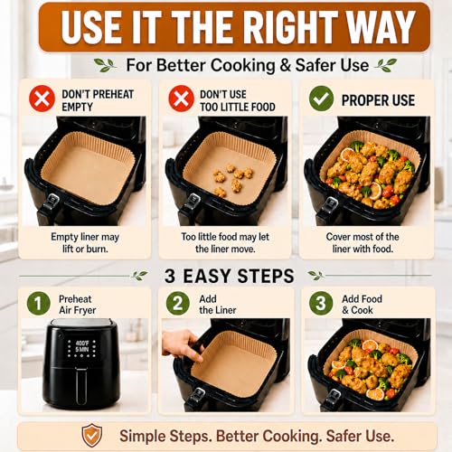 10 Inch Air Fryer Liners Disposable, 100 PCS Square Parchment Paper Liners - size: 10in