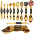 Gold Magnetic Measuring Spoons Set Stainless Steel with Leveler, Dual-Sided Stackable Metal Measuring Spoons for Baking & Cooking, Fits in Spice Jars, Heavy Duty Kitchen Gadgets, 8 Spoons & 1 Leveler - color: Gold
