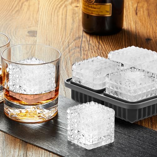Nax Caki 3D Square Ice Cube Tray, Large Square Silicone Fun Shapes Whiskey Ice Mold with Funnel for Cocktails, Bourbon,Brandy, Whiskey Gifts for Men Black - style: Square Crystal