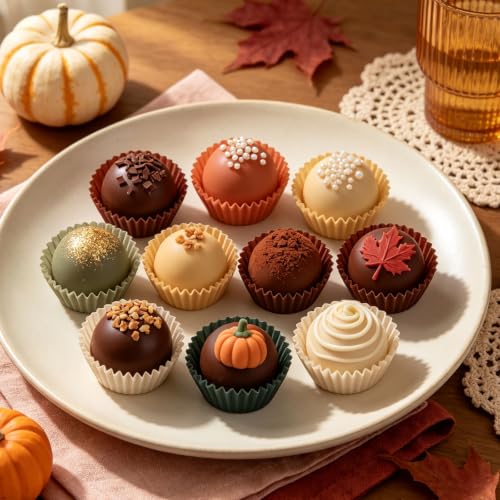 Whaline 600Pcs Fall Mini Cupcake Liners Warm Autumn Color Paper Baking Cups - color: fall color