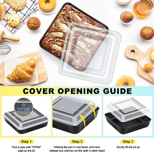 P&P CHEF 8 x 8 Inch Baking Pan with Lid, Nonstick Square Cake Pans - 4Pcs - size: 8 x 8 Inch
