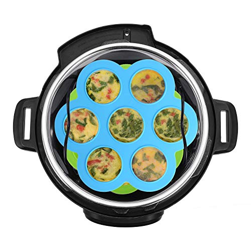 7PCS Silicone Egg Bites Mold Set with Steamer Rack for 6qt 8qt Instant Pot - color: Green+Blue 7 PCS