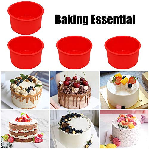 Silicone Mini Round Cake Molds, 4 Inch, Red, Set of 6 - color: Red