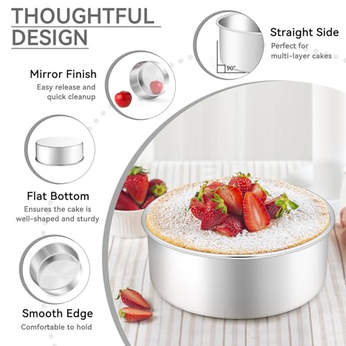 Leonyo 8 Inch Cake Pan, Stainless Steel Circle Baking Pans Set, 3 Pieces Round Layer Cake Tin for Wedding Birthday, Even Heating, Non Toxic & Healthy, Heavy-Duty, Dishwasher Safe - size: 8x3 Inch