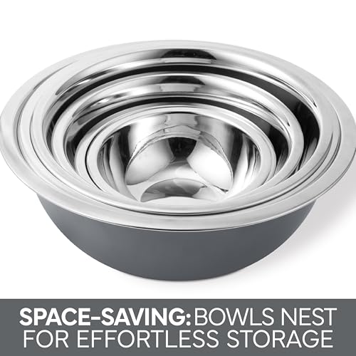 COOK WITH COLOR Stainless Steel Mixing Bowls Set - Nesting Bowls, 6 Pieces, Grey - color: Gray