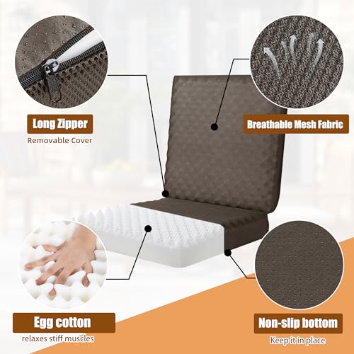 BALAPET Recliner Cushions for Long Sitting, Egg Crate Foam Recliner Cushion for Elderly Reduces Muscle Fatigue and Provides Air Flow, Extra Large Non-Slip Seat Cushion with Back Support(20*20*4in) - color: Coffee, size: 20×20×4in