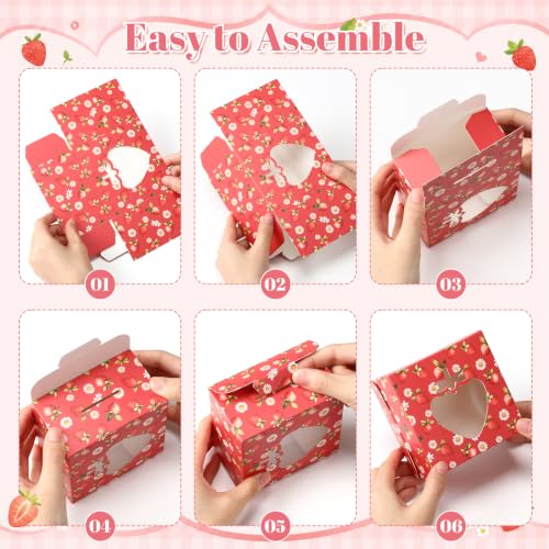 Eaasty 60 Packs Strawberry Cookie Boxes with Window 4x4x2.5 Inches - style: Strawberry