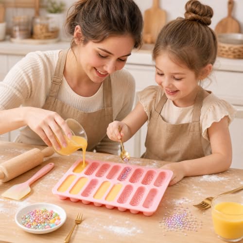 2 Pack Finger Biscuit Silicone Chocolate Bar Molds, 16 Cavities Bars Mold