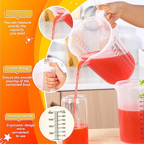 Xuhal 6 Pcs Measuring Pitcher Set, Plastic Cups with Handle and Spout