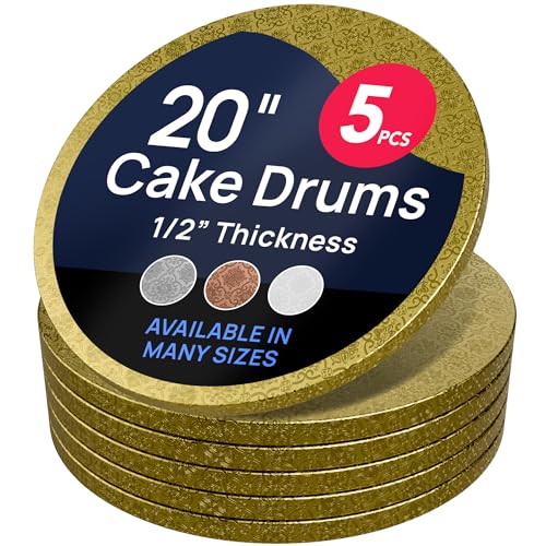 O'Creme Round Cake Drum Board Gold Foil 20 Inch 1/2" Thick 5-Pack - color: Gold, size: 20"