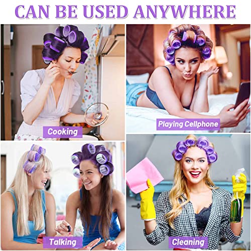 Acejoz Hair Rollers, 12Pcs Large Self-Grip Hair Curlers with 12Pcs Stainless Steel Duckbill Clips, for Long Medium Thick Hair Volume (Purple) - color: Purple