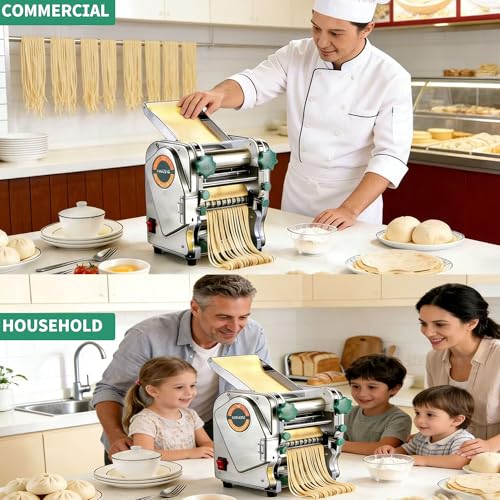 Commercial Pasta Maker Machine,Electric Noodle Maker&Dumpling Machine for Home Use,Stainless Steel Dual-Cutter No Disassembled-3/9mm Width Noodle/Thickness Dough-Auto Noodle Sheeter - size: XL180-3/9US